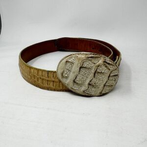 Authentic Crocodile Leather Buckle Belt Size 34 El General Made in Mexico Cream